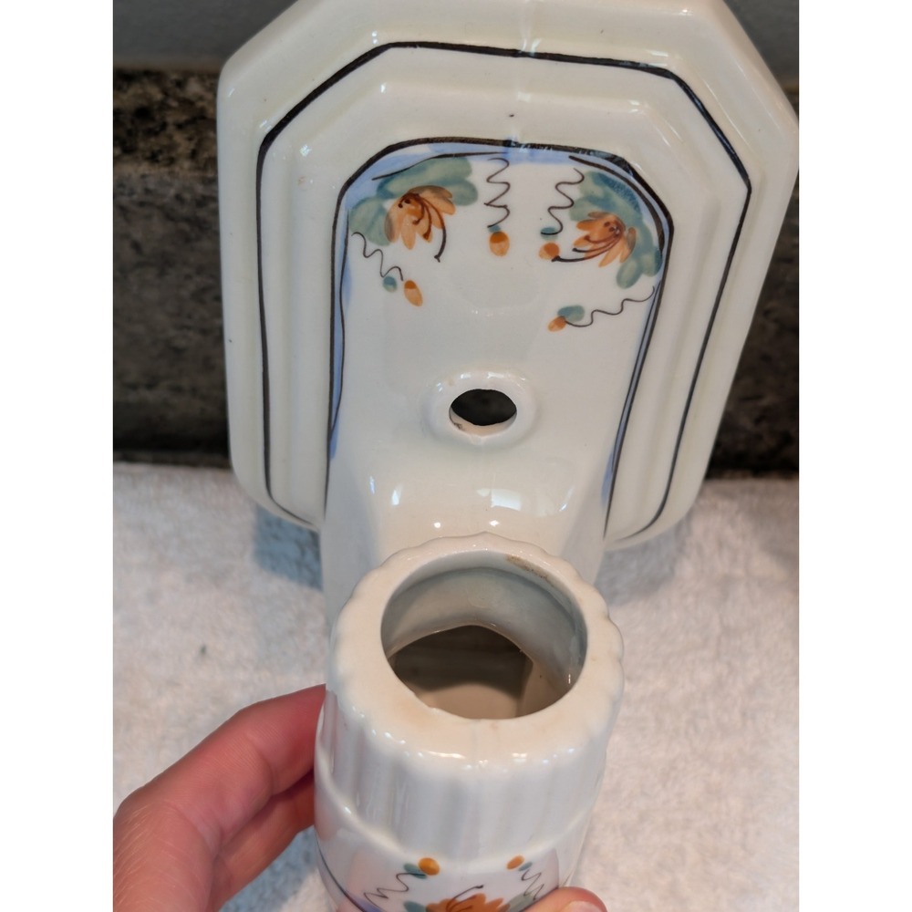 Vintage Porcelain Sconce Light Pair Flower Ceramic Wall Fixture Art Deco 1930 - Picture 5 of 16